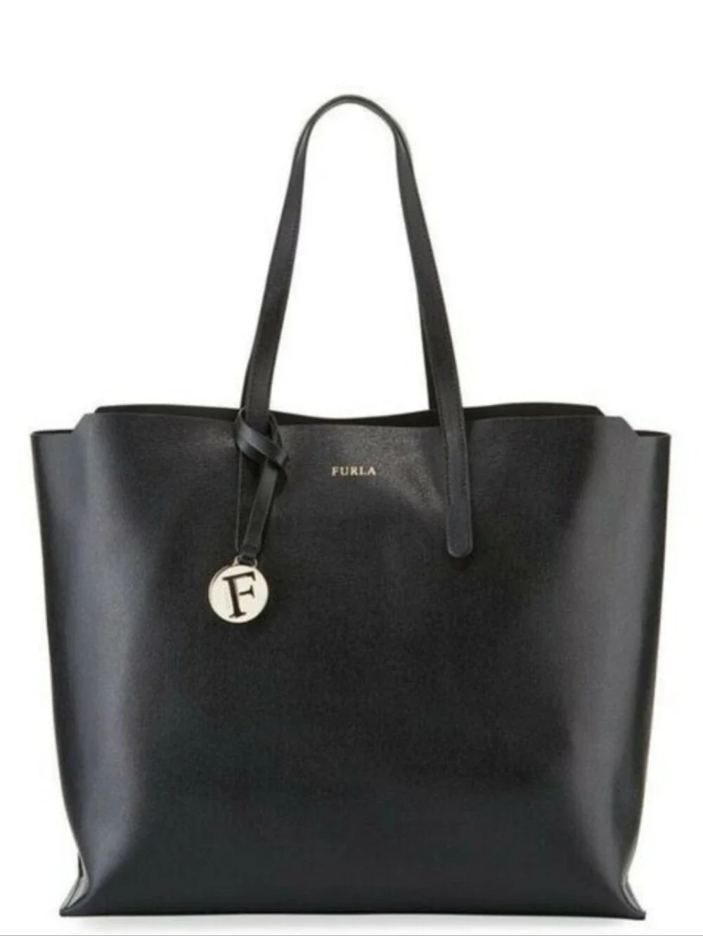 Furla Black Saffiano Leather Tote Bag EUC